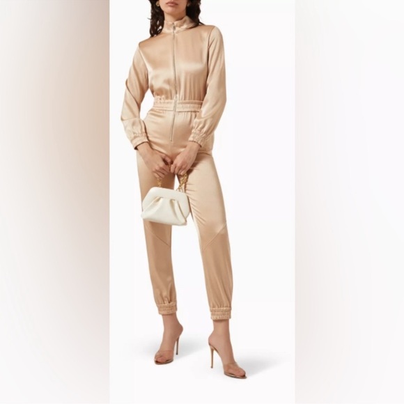 Alice + Olivia Satin Tan Levi Jumpsuit - Picture 1 of 8
